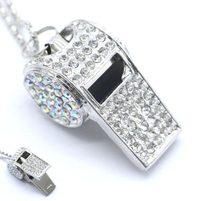 UnisonPet Whistle, Bling Whistle, Metal Crystal Rhinestone Whistle with Keychain, Loud Crisp Sound Whistles for Coach, Referee, Basketball, Lifeguard, Survival (Silver)