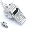 UnisonPet Whistle, Bling Whistle, Metal Crystal Rhinestone Whistle with Keychain, Loud Crisp Sound Whistles for Coach, Referee, Basketball, Lifeguard, Survival (Silver) view 1