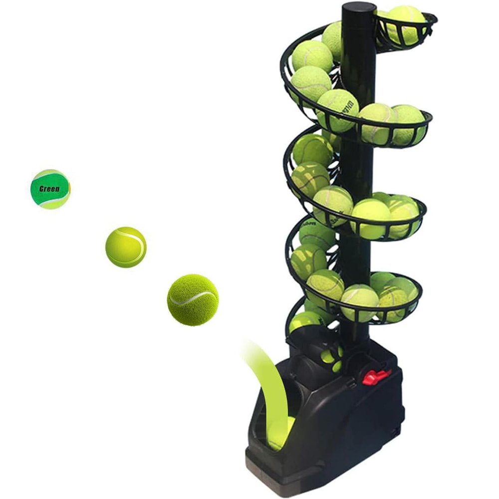 YANDDEA Tennis Ball Machine Tennis Ball Tosser Adjustable&Portable w/Oscillation Ball Launcher Tennis Serving Machine Accurate&Efficient Feed Machine Plug in/Batteries 30 Balls for Adults Children