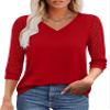 3/4 Length Sleeve Womens Tops Dressy Casual V Neck Lace Tunic Tops Loose Fit Cruise Summer Outfits Christmas Red Beach Vacation Outfits Travel XL view 1