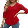 3/4 Length Sleeve Womens Tops Dressy Casual V Neck Lace Tunic Tops Loose Fit Cruise Summer Outfits Christmas Red Beach Vacation Outfits Travel XL view 2
