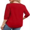 3/4 Length Sleeve Womens Tops Dressy Casual V Neck Lace Tunic Tops Loose Fit Cruise Summer Outfits Christmas Red Beach Vacation Outfits Travel XL view 3
