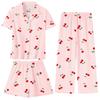 Umeyda Pajamas for Girls Set 3 Piece Sleepwear Button-Down Short Sleeve Pj Set Cute Loungewear, Cherry, 9-10 Years view 1