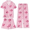 Umeyda Pajama Set for Girls Soft Short Sleeve Button Down Pj Sets 3 Piece Sleepwear Loungewear, A Pink Bow Cherry, 9-10 Years view 1