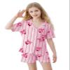 Umeyda Pajama Set for Girls Soft Short Sleeve Button Down Pj Sets 3 Piece Sleepwear Loungewear, A Pink Bow Cherry, 9-10 Years view 2