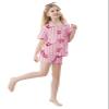 Umeyda Pajama Set for Girls Soft Short Sleeve Button Down Pj Sets 3 Piece Sleepwear Loungewear, A Pink Bow Cherry, 9-10 Years view 3