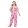 Umeyda Pajama Set for Girls Soft Short Sleeve Button Down Pj Sets 3 Piece Sleepwear Loungewear, A Pink Bow Cherry, 9-10 Years view 4
