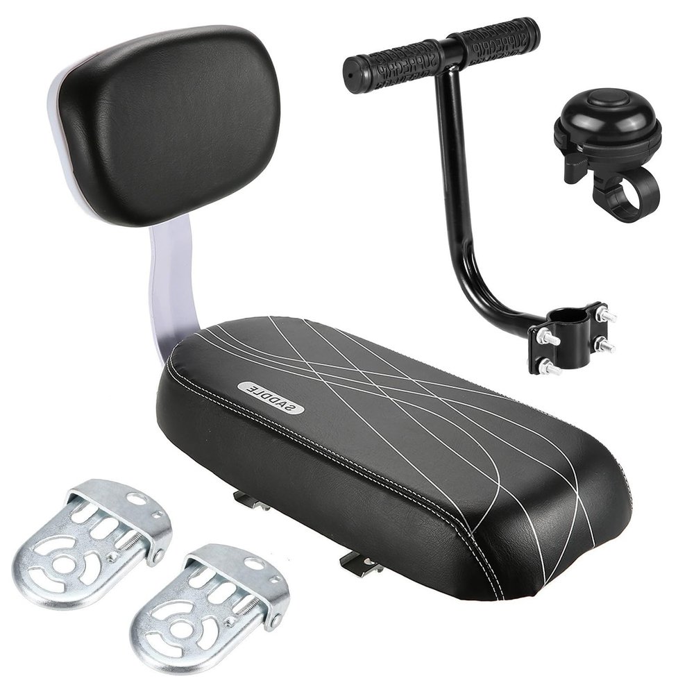 hatleues Extra Wide Bike Back Seat Cushion Bike Seat with Backrest Bike Armrest Footrest Handrail Pedals Set Kids Child Safety Carrier Bicycle Baby Seat for Electric Folding Bikes Black