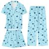 Umeyda G Pajamas for Girls Set 3 Piece Sleepwear Button-Down Short Sleeve Pj Set Cute Loungewear, Blue Moon, 7-8 Years view 1