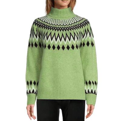 Heevina Fair Isle Sweater Women Turtleneck Womens Sweaters Knit Loose High Neck Long Sleeve Knitted Pullover Top (Blue, Medium)