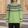Heevina Fair Isle Sweater Women Turtleneck Womens Sweaters Knit Loose High Neck Long Sleeve Knitted Pullover Top (Blue, Medium) view 2