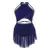 HULIJA Women's Sparkly Lyrical Dance Costume Backless Skirted Leotard Modern Contemporary Dancewear NavyBlue XX-Large view 1