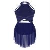 HULIJA Women's Sparkly Lyrical Dance Costume Backless Skirted Leotard Modern Contemporary Dancewear NavyBlue XX-Large view 2