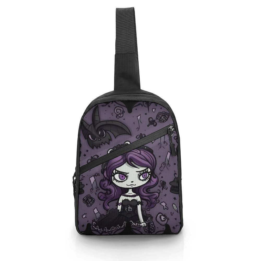 Sling Bag for Women Men Daypack Purple Black Goth Spooky Chest Bag Crossbody Backpack for Hiking Travel