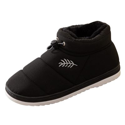 Elastic Winter Warm Ankle Boots Fleece Linen Softy Sole Waterproof Arch Support Solid Color Winter Warm Thick Shoes (Black, 10)