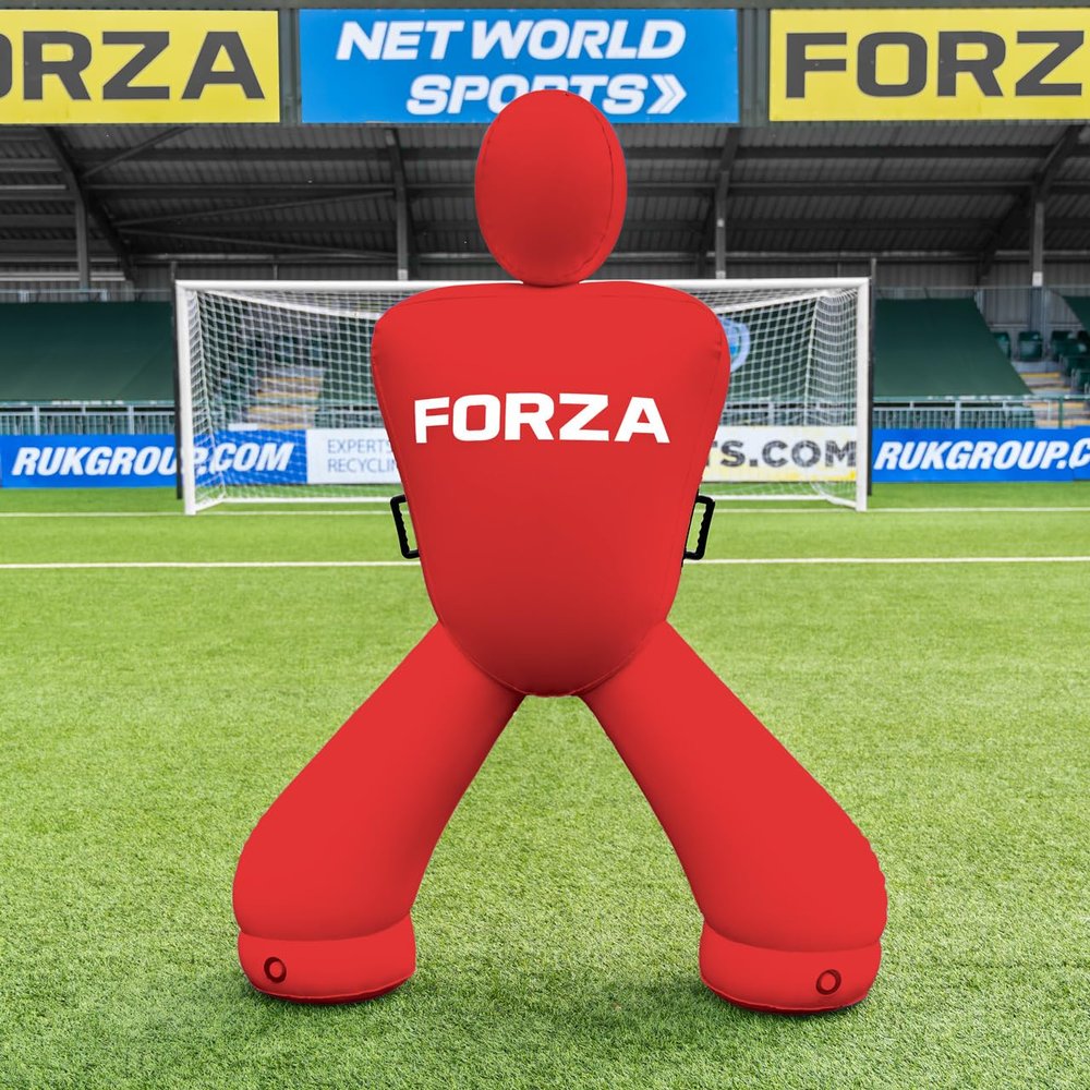 FORZA Giant Inflatable Soccer Dummy | Free Kick Defender Wall 77in Air Mannequin for Goalkeeper Practice Heavy-Duty PVC Design for All-Weather Use (with Pump, Red, Without Carry Bag)