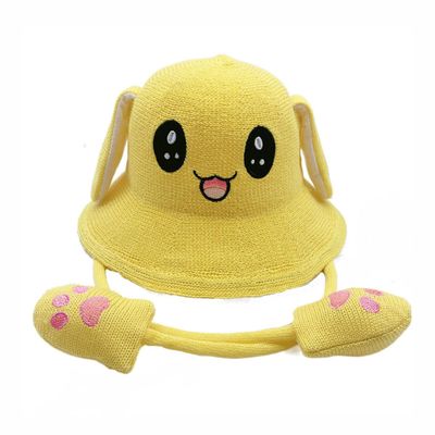 Cute Rabbit Hat Ear Moving Jumping Hat,Woollen Sunhat for Women Suitable for All Seasons,Moving pop up hat with Ears for Kids (US, Numeric Height, 52.5, Yellow)