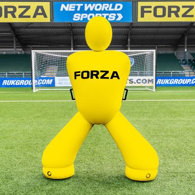 FORZA Giant Inflatable Soccer Dummy | Free Kick Defender Wall 77in Air Mannequin for Goalkeeper Practice Heavy-Duty PVC Design for All-Weather Use (Without Pump, Yellow, with Carry Bag)