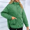 Quilted Jackets for Women Zip Up Diamond Puffer Coat Winter Warm Padded Hooded Slit Down Jacket Outerwear with Pockets Green view 2