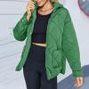 Quilted Jackets for Women Zip Up Diamond Puffer Coat Winter Warm Padded Hooded Slit Down Jacket Outerwear with Pockets Green view 4
