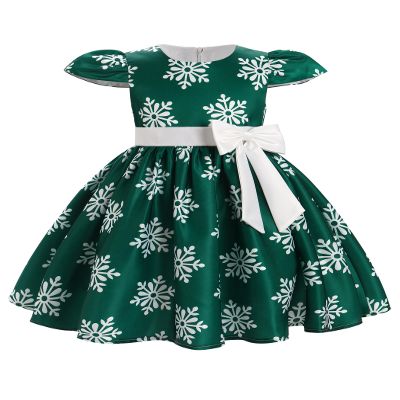 Baby Toddler Christmas Dress Girls Princess Year Holiday Pageant Party Wedding Bridesmaid Tutu Dress Bowknot Striped Snowflake Gown White Snowflake Green 3-4T