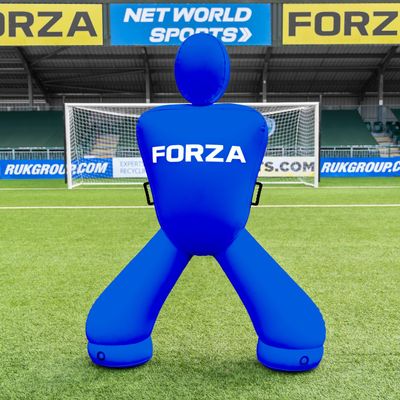 FORZA Giant Inflatable Soccer Dummy | Free Kick Defender Wall 77in Air Mannequin for Goalkeeper Practice Heavy-Duty PVC Design for All-Weather Use (with Pump, Electric Blue, with Carry Bag)