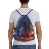 XFYJRKL Cat Warrior Drawstring Bags Unisex Drawstring Backpack 3D Print Lightweight Daypack Sports Gym Bag Small view 2
