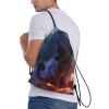 XFYJRKL Cat Warrior Drawstring Bags Unisex Drawstring Backpack 3D Print Lightweight Daypack Sports Gym Bag Small view 3