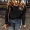 Chic and Comfortable Long Sleeve Crew Neck Sweater - Slim Fit Design in Classic Black,Black,(US 8-10) M view 3