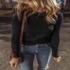 Chic and Comfortable Long Sleeve Crew Neck Sweater - Slim Fit Design in Classic Black,Black,(US 8-10) M view 4