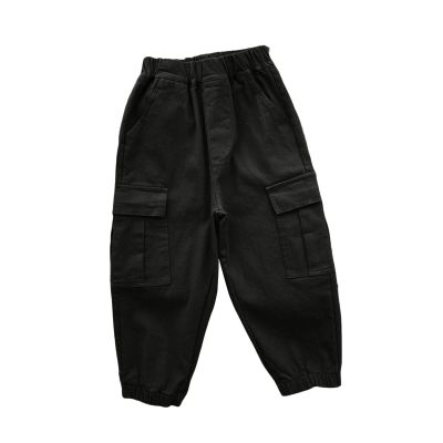Boy Girl Toddler Cargo Pants Elastic High Waist Lightweight Outdoor Jogger Pants, Pocket Casual Baggy (Black, 3-4 Years)
