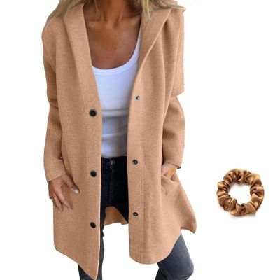 Casual Single Breasted Hooded Jacket for Autumn,Womens Casual Solid Color Coat Jackets Single-Breasted Mid Length (Brown,M)