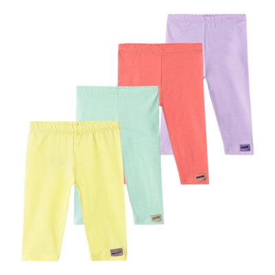 Kidddio Premium Baby & Toddler Capri Leggings - Soft Cotton Blend, Durable & Perfect for Every Adventure - Pack of 3-4T - Green/Yellow/Coral Red/Lilac