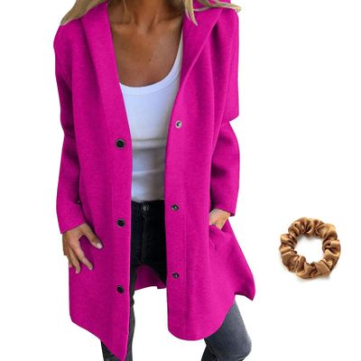 Casual Single Breasted Hooded Jacket for Autumn,Womens Casual Solid Color Coat Jackets Single-Breasted Mid Length (Rose Red,4XL)