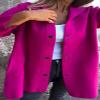 Casual Single Breasted Hooded Jacket for Autumn,Womens Casual Solid Color Coat Jackets Single-Breasted Mid Length (Rose Red,4XL) view 4