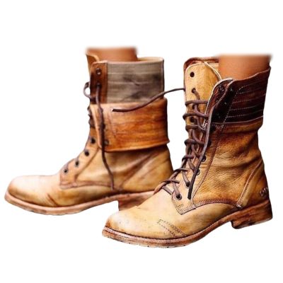 Ladmiple Womens Cowboy Boots Black Square Toe Mid-calf Combat Military Winter Boot for Women Side Zipper Low Heel Motorcycle Riding Biker Boots Western Dress Ankle Booties 2024