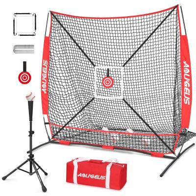 AOLIGEIJS 6'X6' Baseball Softball Practice Net,Pitching Net,Batting Net,with Baseball Tee,Bonus Strike Zone,Target and Bow Frame,for Hitting,Pitching,Catching