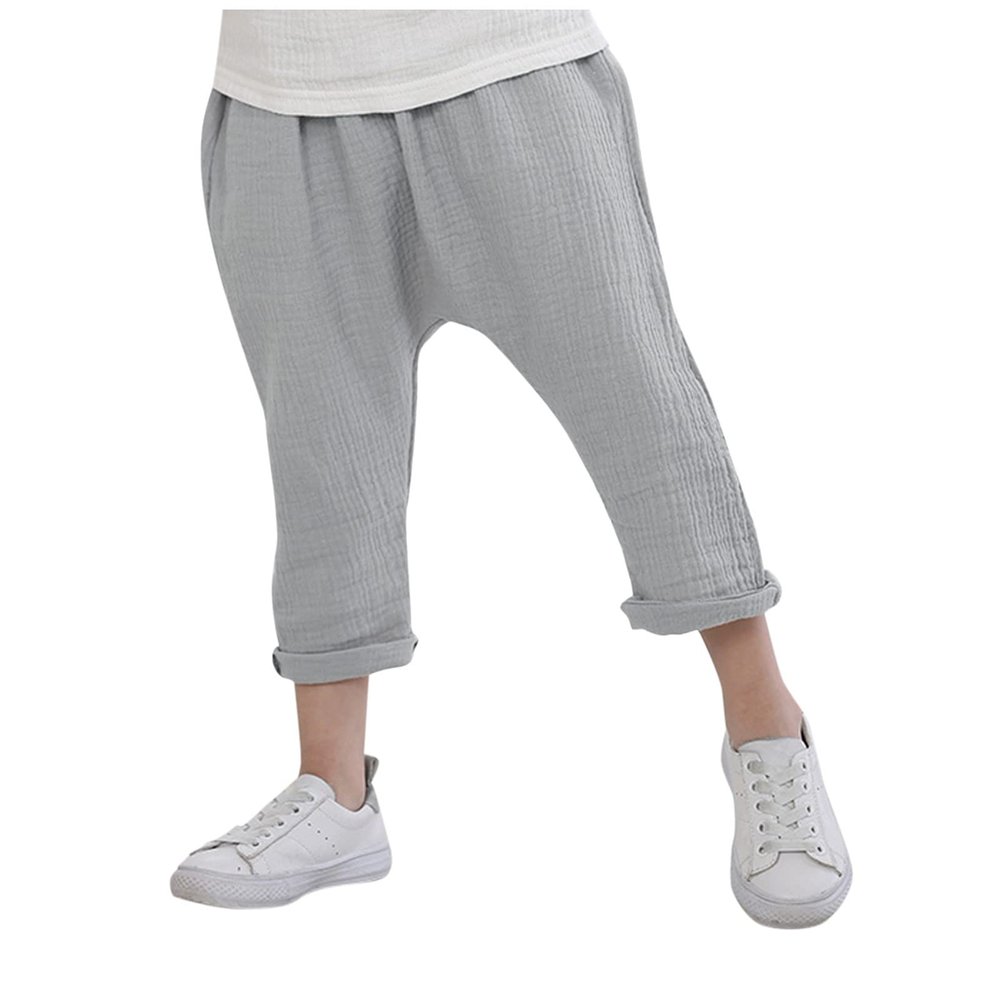 Toddler Boy Girl Cotton Linen Casual Harem Pants Basic Plain Soft Pant Baby Spring Fall Bloomers (Grey, 4-5 Years)
