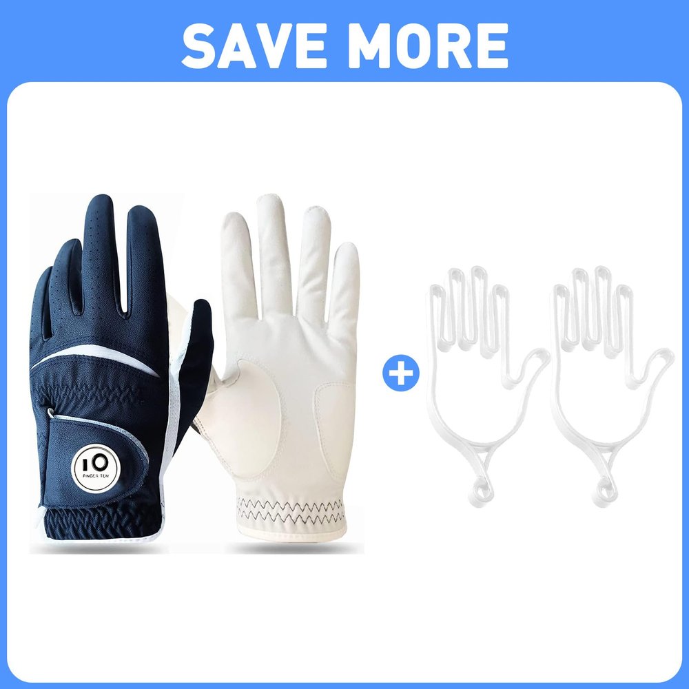 FINGER TEN Golf Gloves Men Left Hand Right Leather with Ball Marker Color Pack Golf Gloves Stretcher Holder Hanger Keeper Dryer Shaper Tool