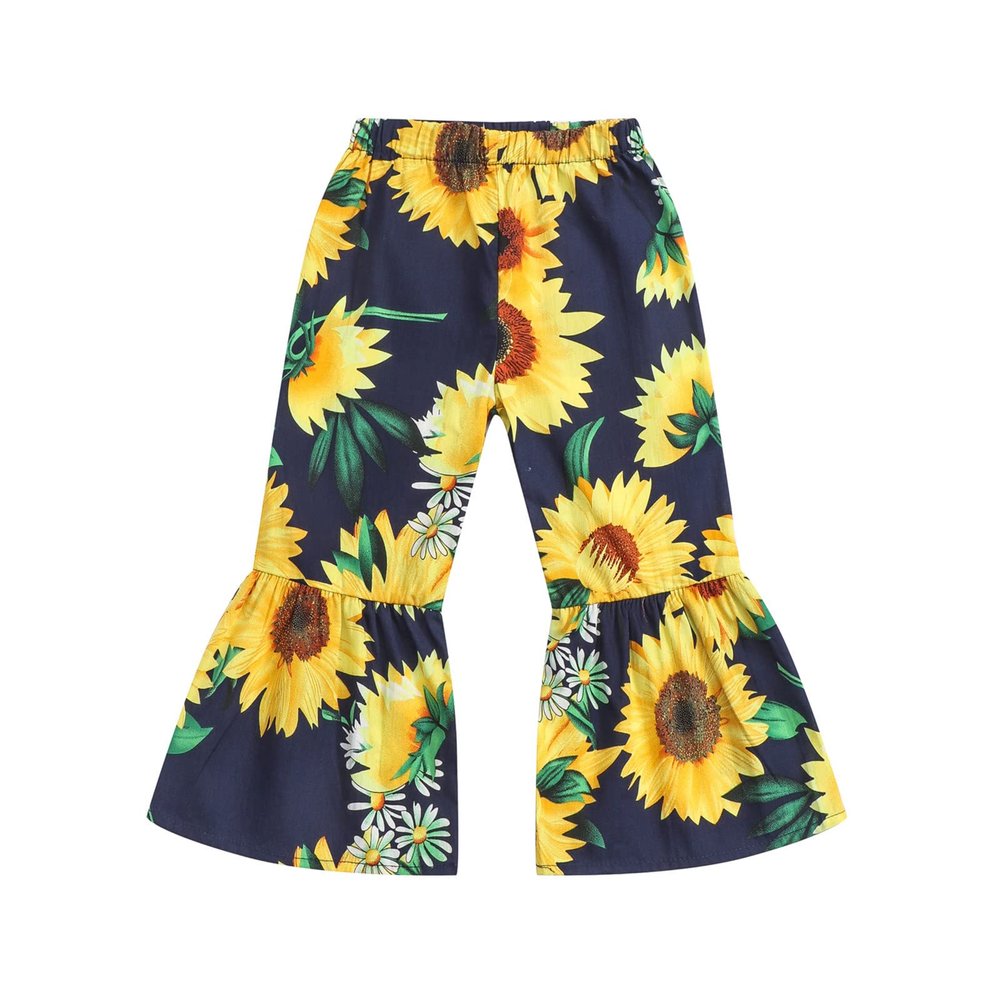 Toddler Baby Girls Bell Bottom Sunflower Print Flare Pants Stretchy Cute Flare Legging Fashion (Dark Blue, 3 Years)