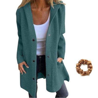 Casual Single Breasted Hooded Jacket for Autumn,Womens Casual Solid Color Coat Jackets Single-Breasted Mid Length (Dark Green,3XL)