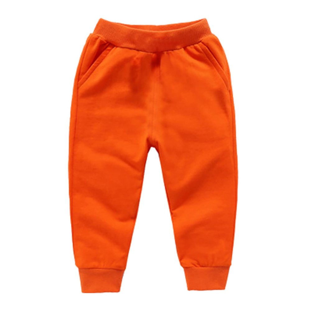 Baby Girls Boys Pants Toddler Cotton Pull on Jogger Kids Solid Elastic Waist Sweatpants Baggy Sport (Orange, 5-6 Years)