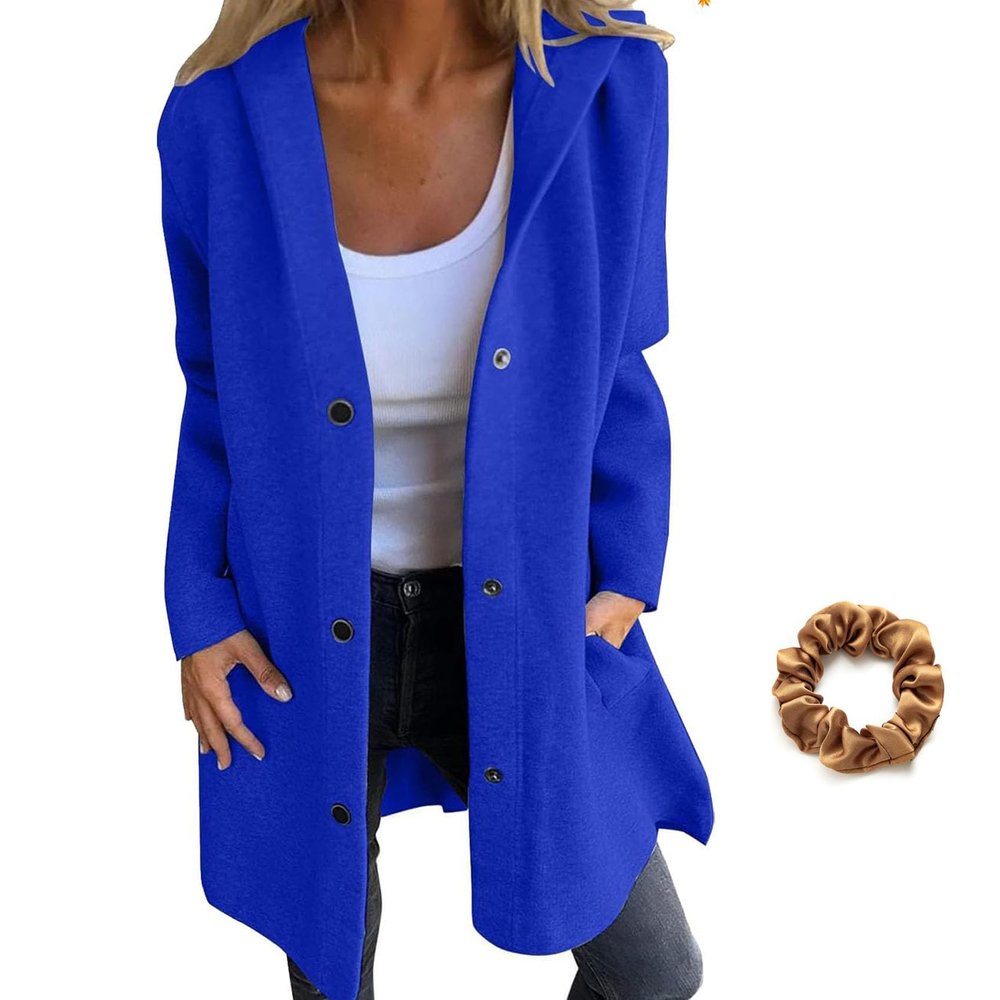 Casual Single Breasted Hooded Jacket for Autumn,Womens Casual Solid Color Coat Jackets Single-Breasted Mid Length (Blue,3XL)