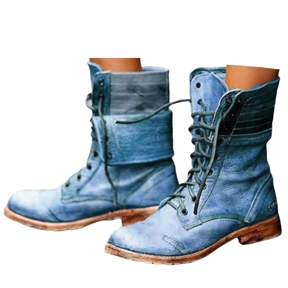 Ladmiple Cowboy Boots For Women Mid Calf Cowgirl Western Boots Women's Military Combat Boots Mid Calf Side Zipper Low Heel Motorcycle Riding Biker Boots Winter Western Dress Ankle Booties 2024