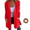 Casual Single Breasted Hooded Jacket for Autumn,Womens Casual Solid Color Coat Jackets Single-Breasted Mid Length (Red,3XL) view 1
