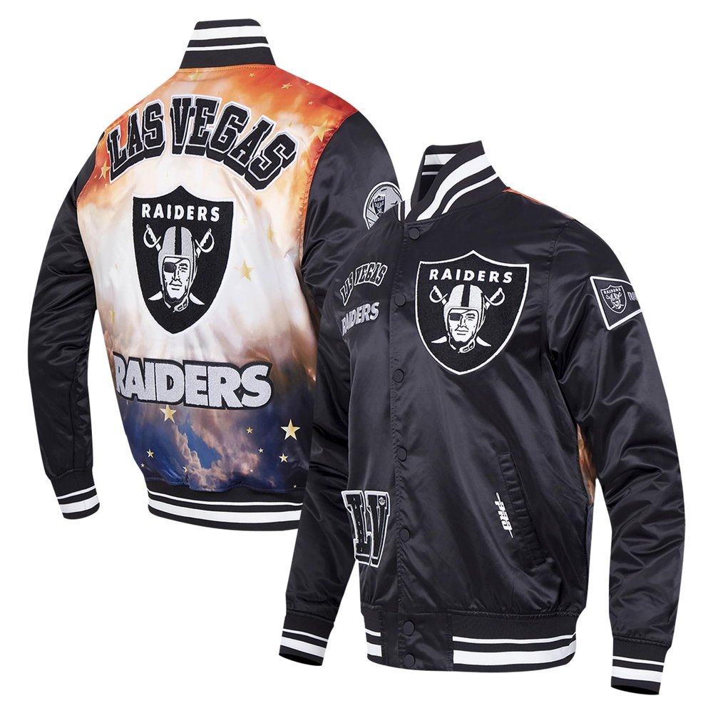 Pro Standard Mens NFL Las Vegas Raiders Sublimated Satin Jacket Satin Jacket Black M