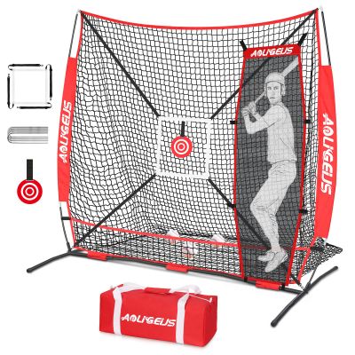 AOLIGEIJS 6'X6' Baseball Softball Practice Net,Pitching Net,Batting Net,with Bonus Strike Zone,Target and Bow Frame,for Hitting,Pitching,Catching