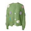 Heevina 3D Flower Cardigan Sweaters for Women Button Sweater Knit V Neck Open Front Loose Pullover Winter (Green, X-Large) view 4
