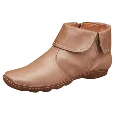 Ankle Boots for Women Fashion Arch Support Boots Side Zipper Vintage Leather Damping Shoes Flat Heel Booties