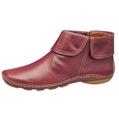 Ankle Boots for Women Fashion Arch Support Boots Side Zipper Vintage Leather Damping Shoes Flat Heel Booties